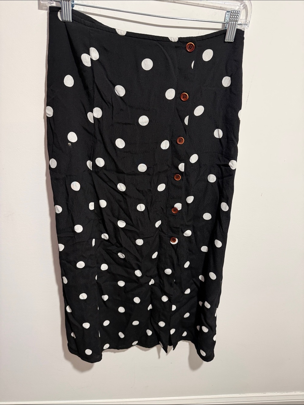 Free People Black and White Polka Dot Button-Front Midi Skirt Size 4